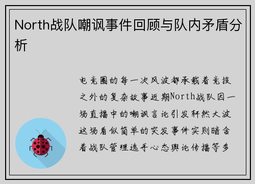 North战队嘲讽事件回顾与队内矛盾分析